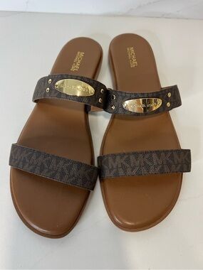 MICHAEL Michael Kors Brown Double Strap Slide Sandals size 9.5